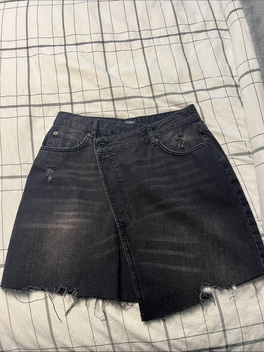 BDG Black Frayed A-Line Denim Skirt